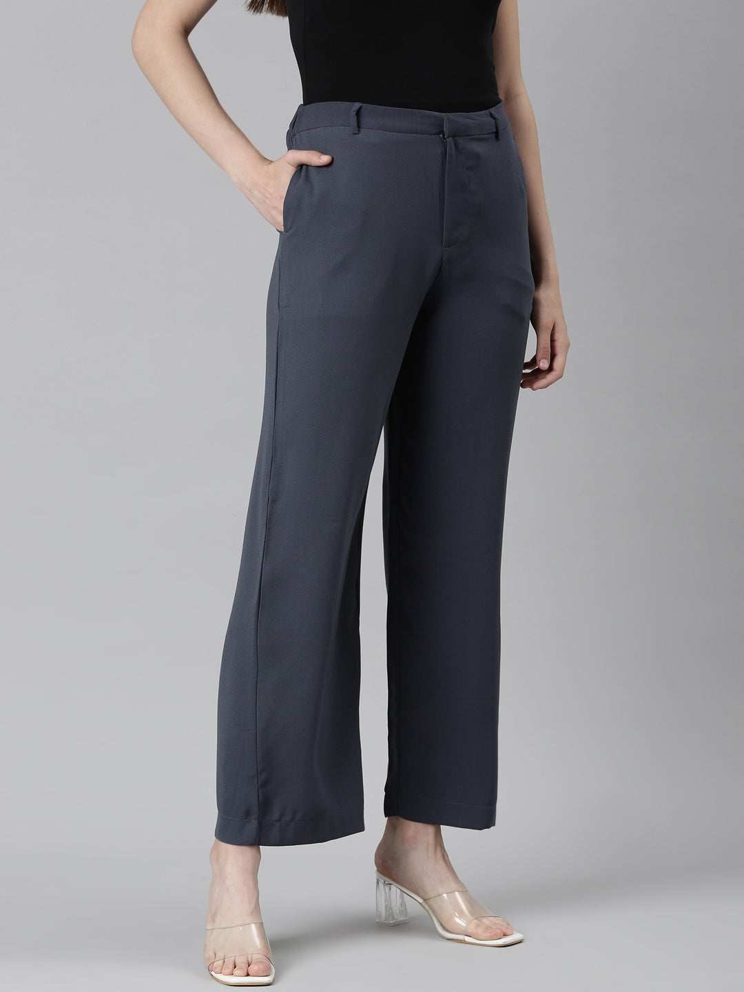 Dark Jean Crepe Wide Trouser