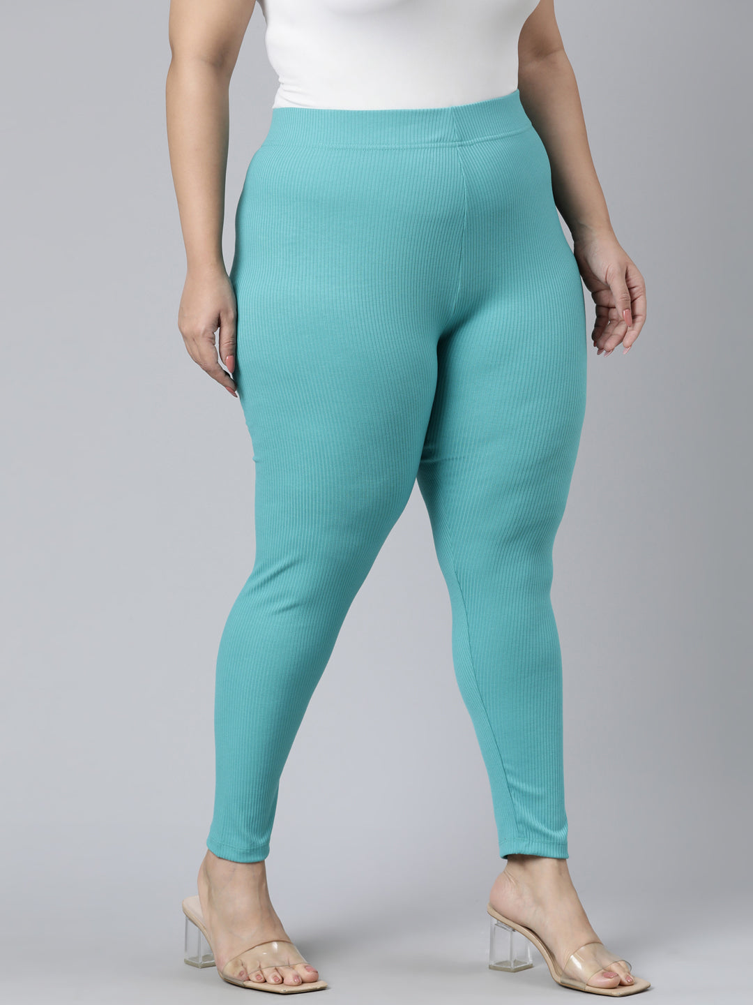 Mint Drop Needle Fabric Rib Leggings