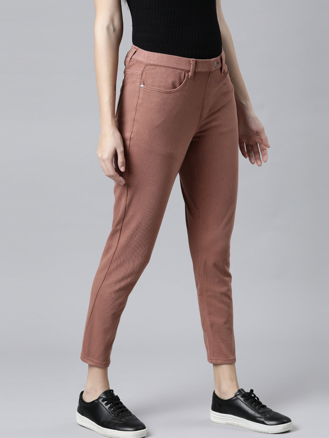 Rust Cotton Poly Stretch Cropped Colored Jeggings