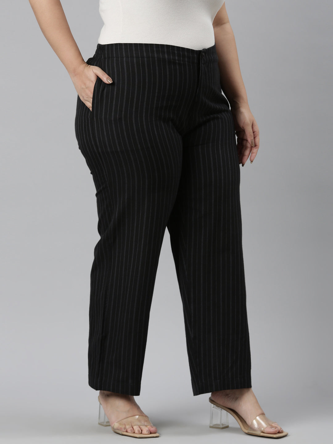 Black Cotton Stripes Cargo Pant