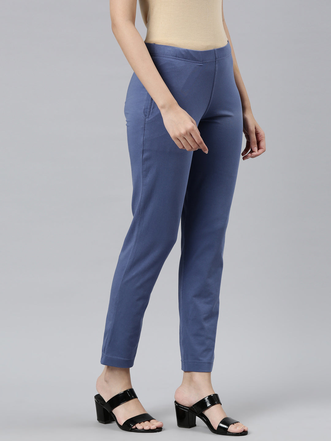 Jeans Blue Cotton Stretch Kurti Pants