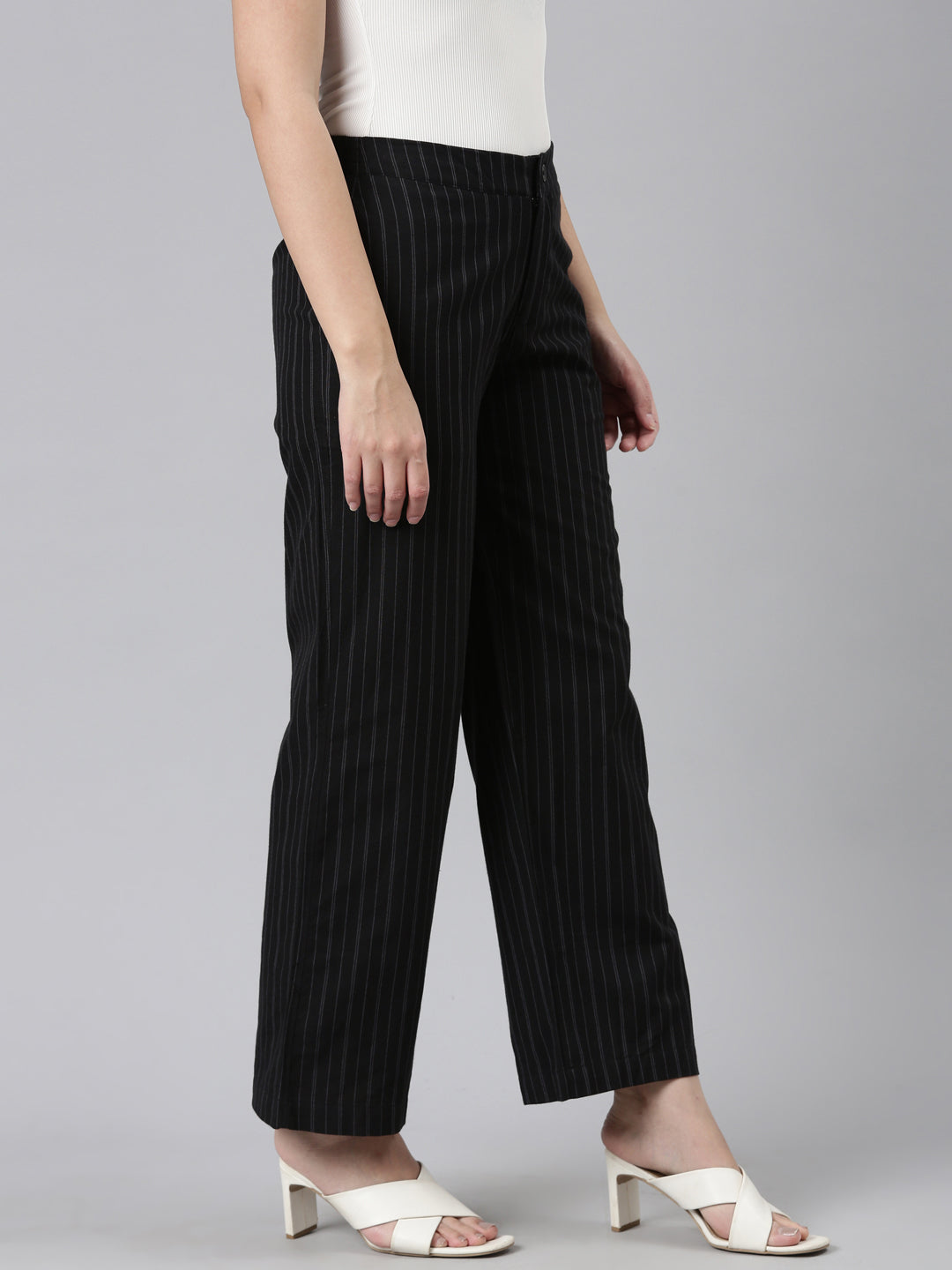Black Cotton Stripes Cargo Pant