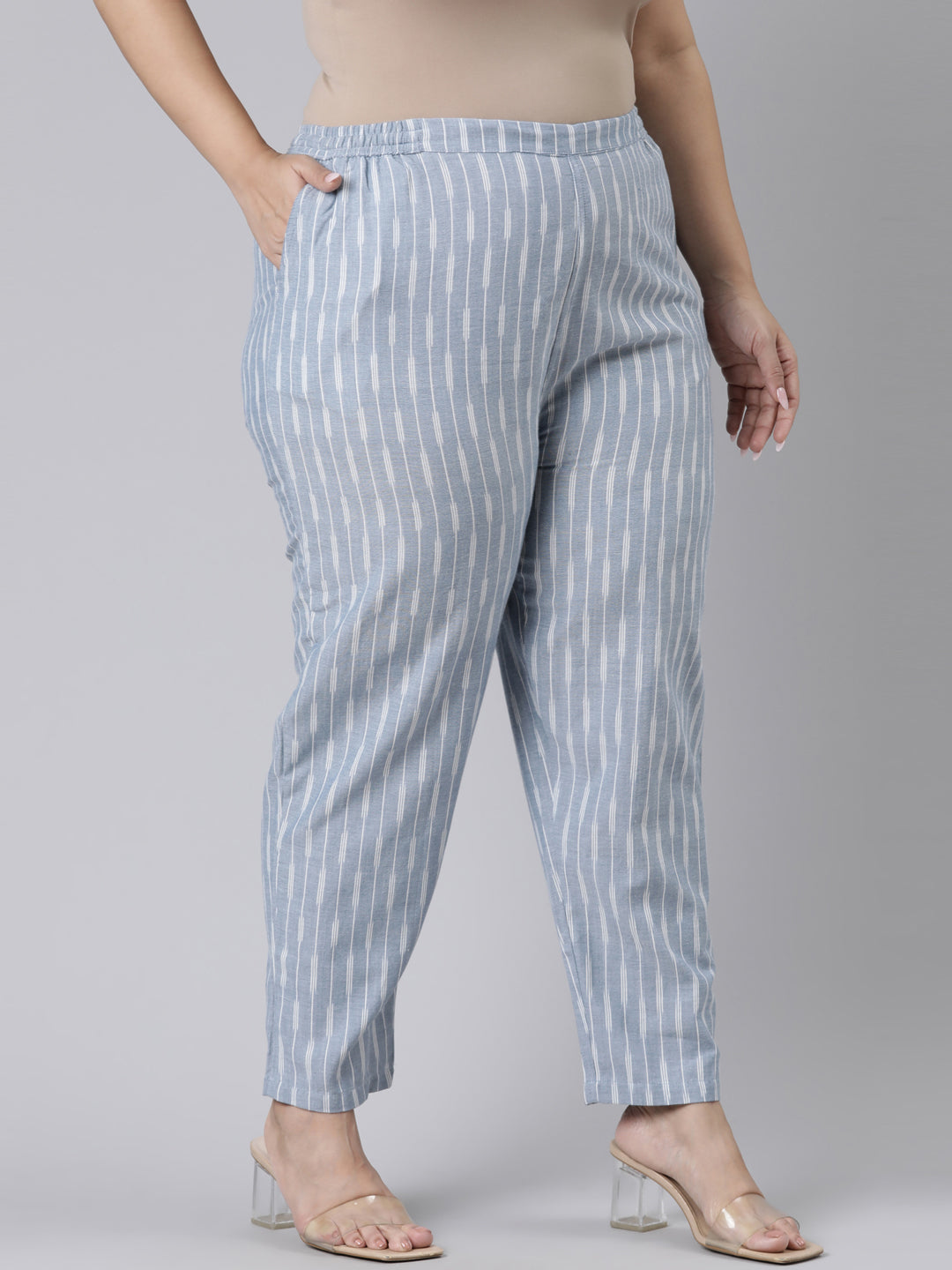 Blue Linen Ikat Pencil Pant