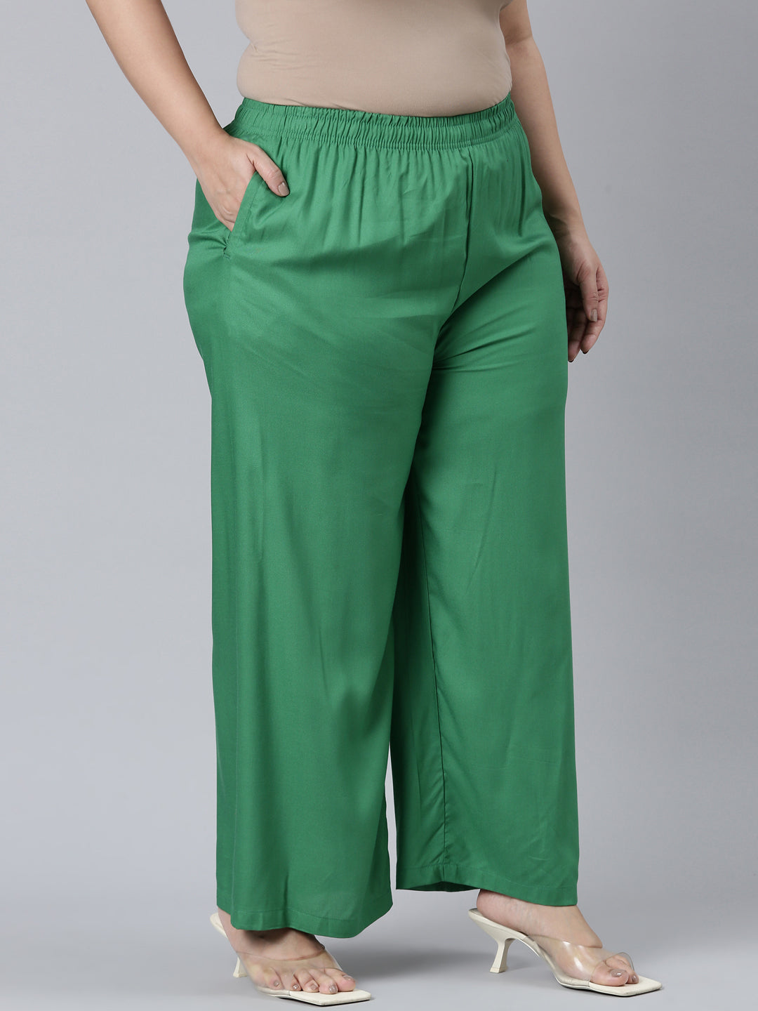 Emerald Green Woven Viscose Basic Palazzo