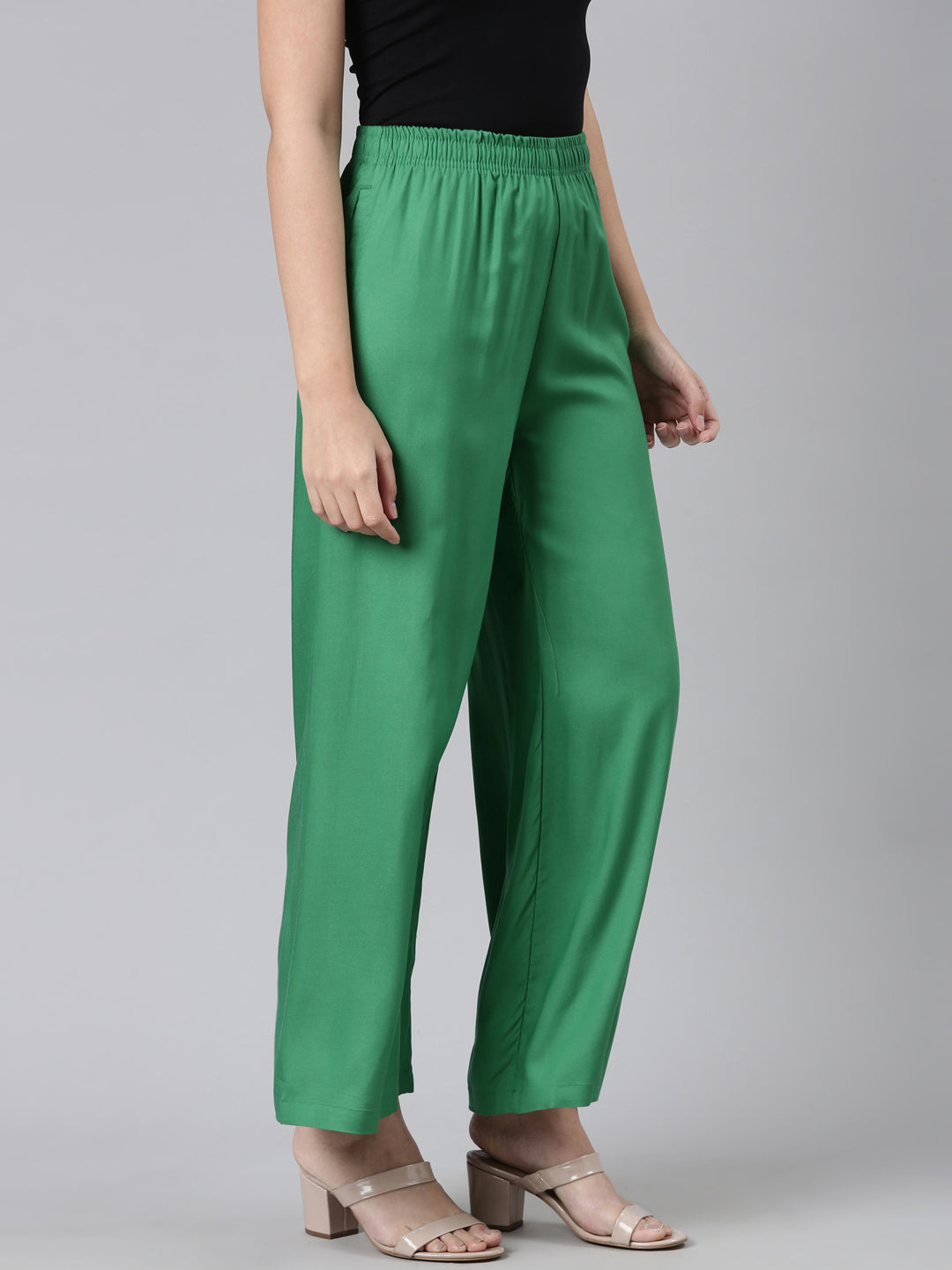 Emerald Green Woven Viscose Basic Palazzo