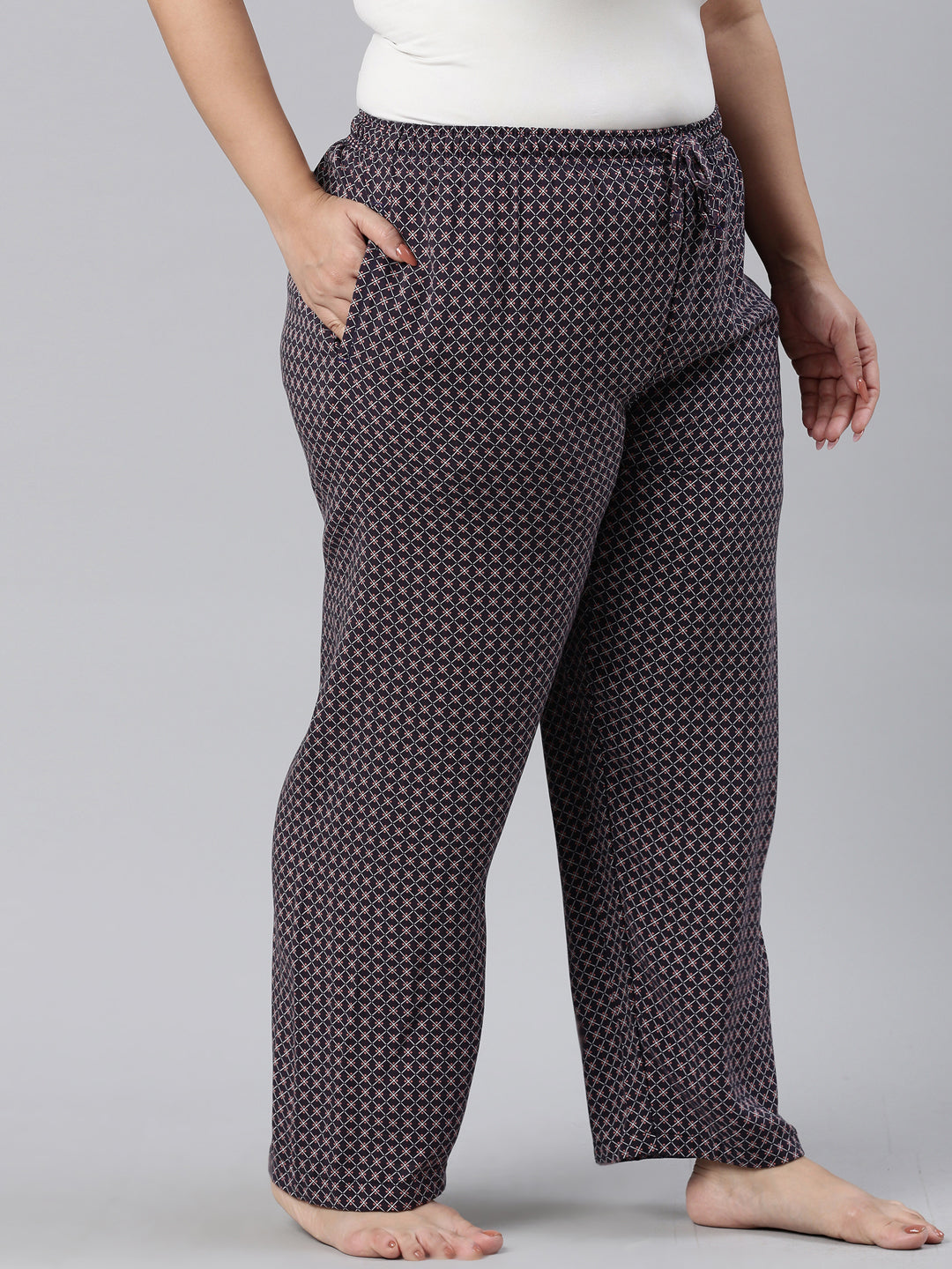 Navy Woven Viscose Printed Lounge Pants