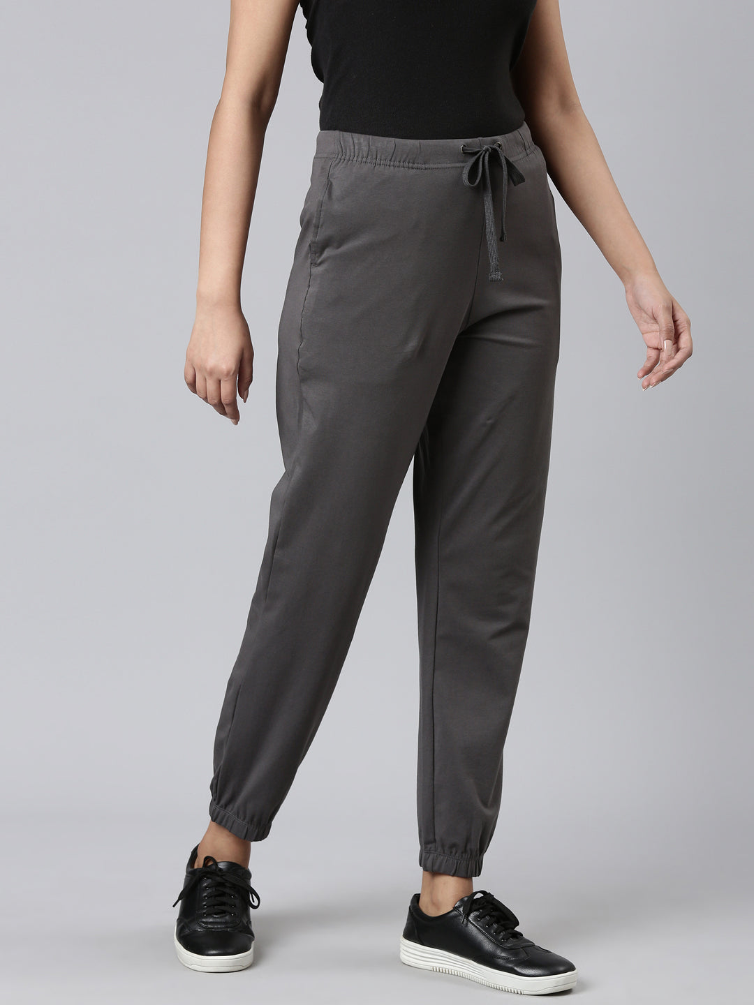 Silver Grey Cotton Stretch Casual Joggers