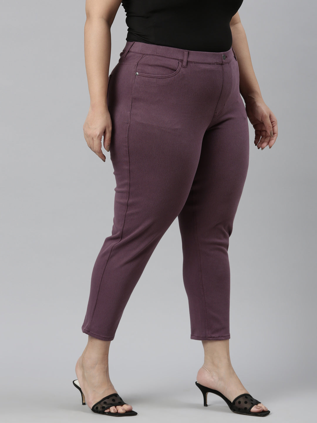 Purple Cotton Poly Stretch Cropped Colored Jeggings