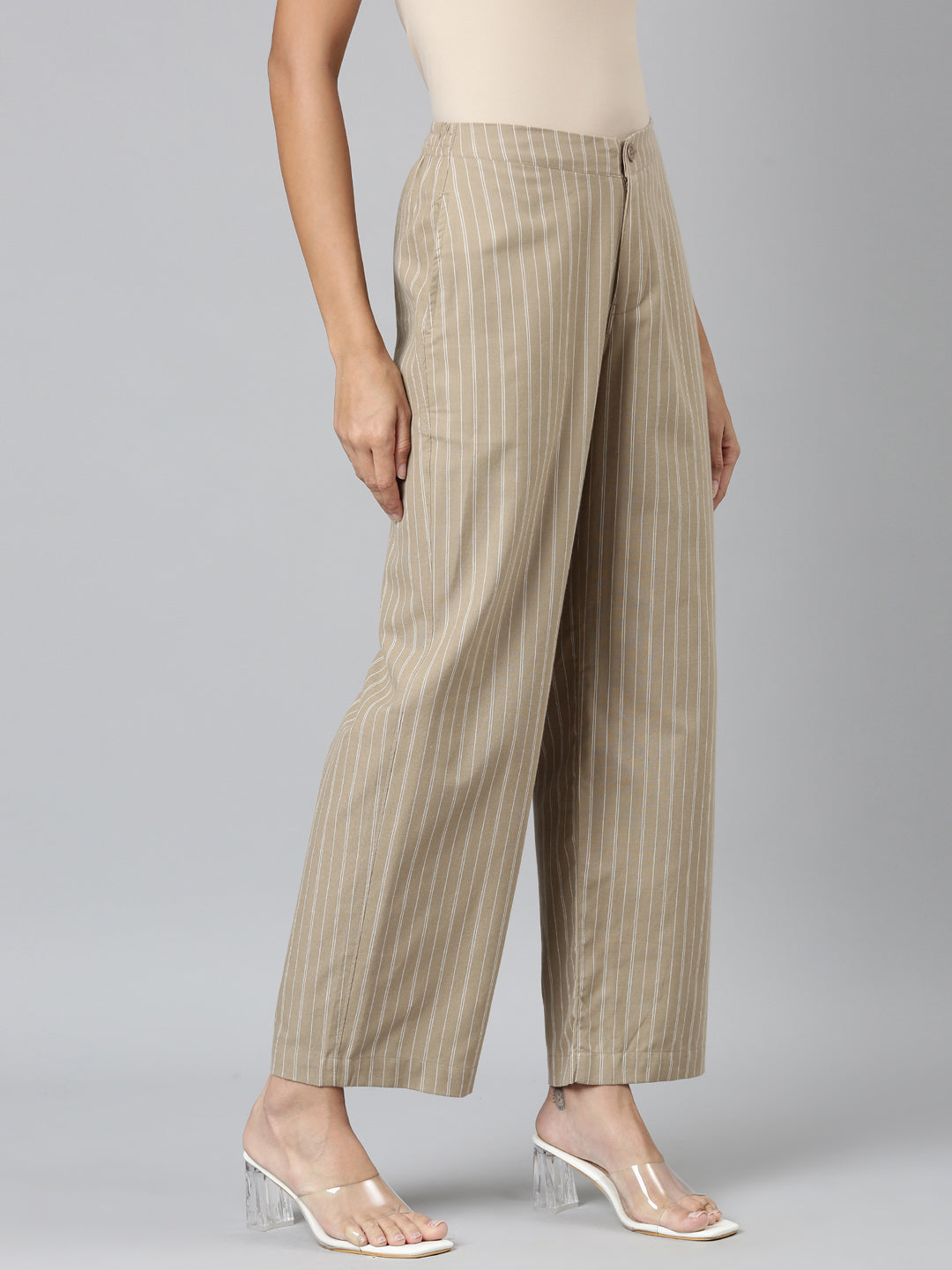 Beige Cotton Stripes Cargo Pant