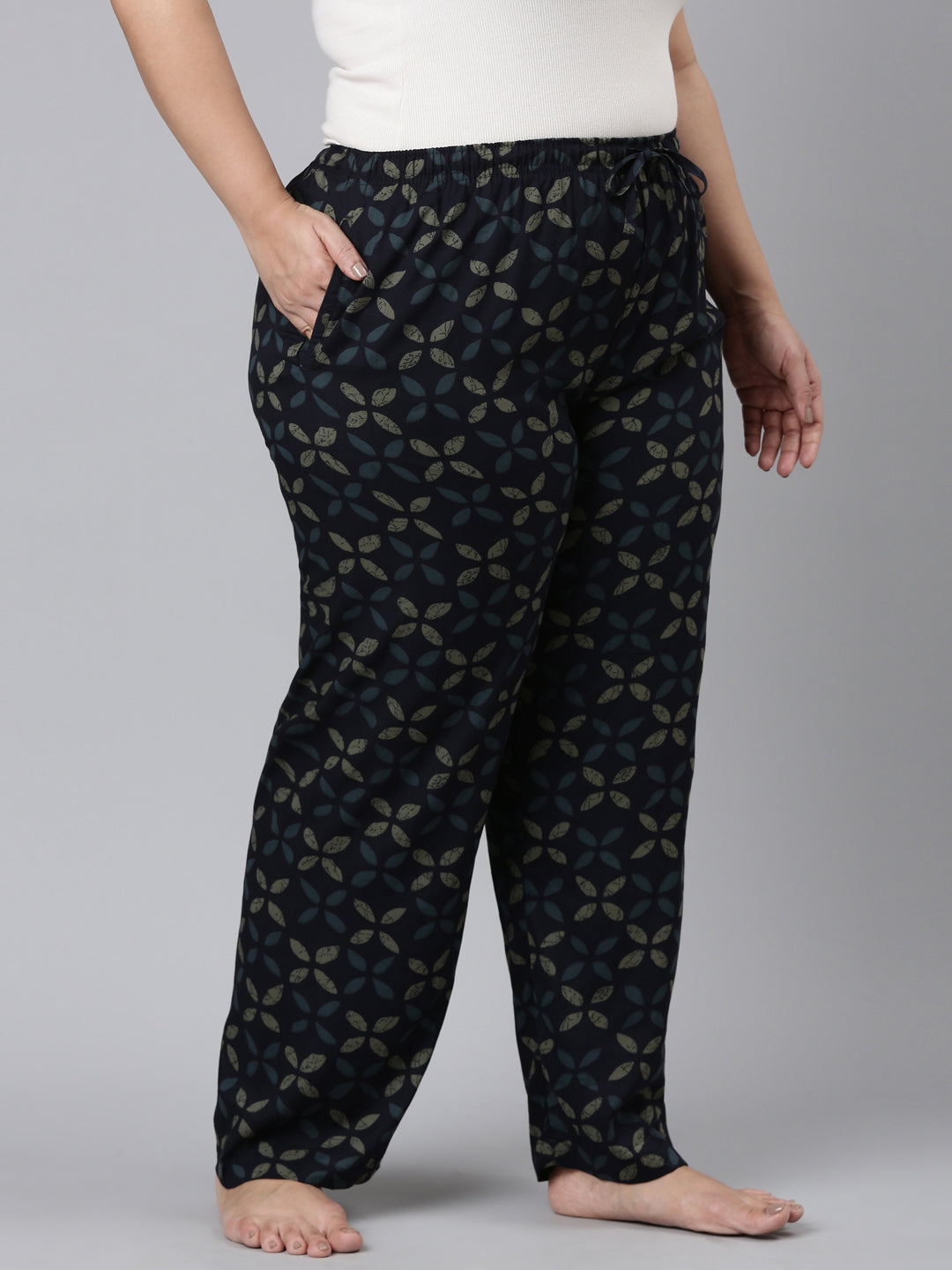 Navy Woven Viscose Printed Lounge Pants