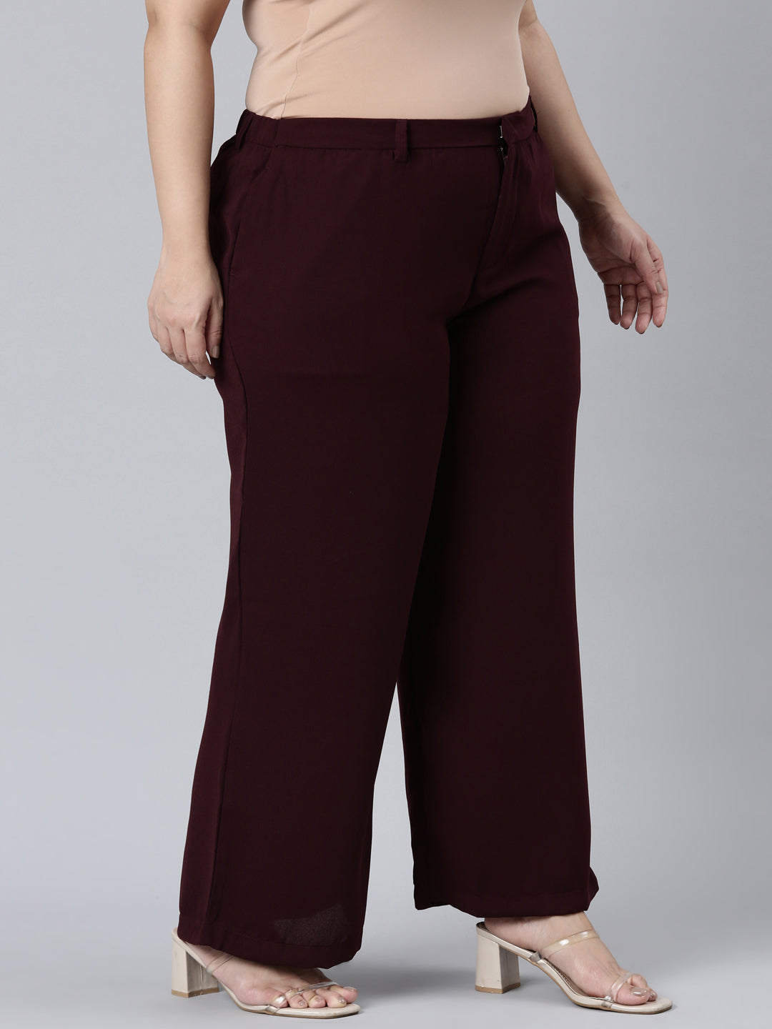Dark Wine Crepe Wide Trouser