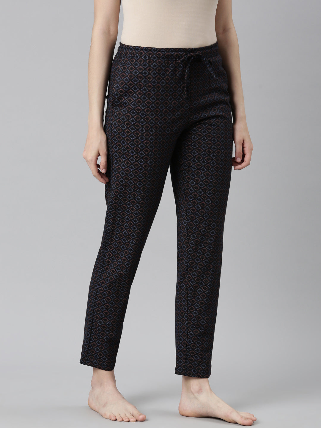 Black Cotton Knit Printed Lounge Pants