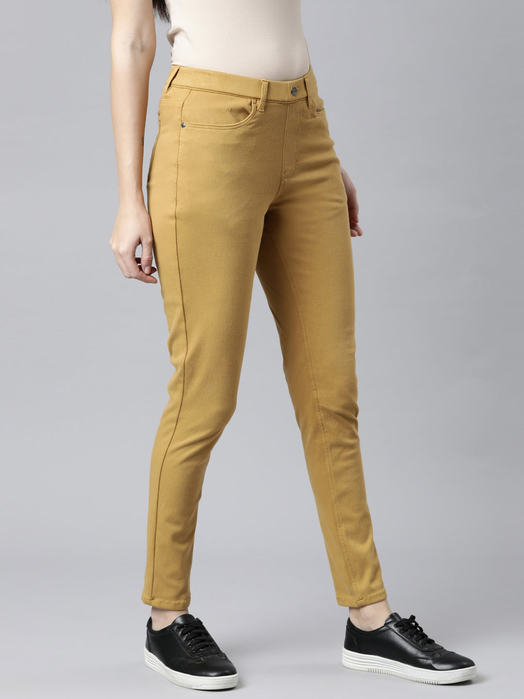Mustard Cotton Polyester Super Stretch Jeggings