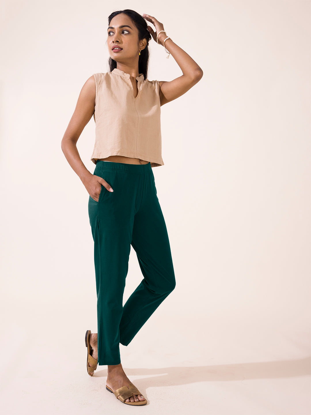 Dark Green Cotton Stretch Kurti Pants