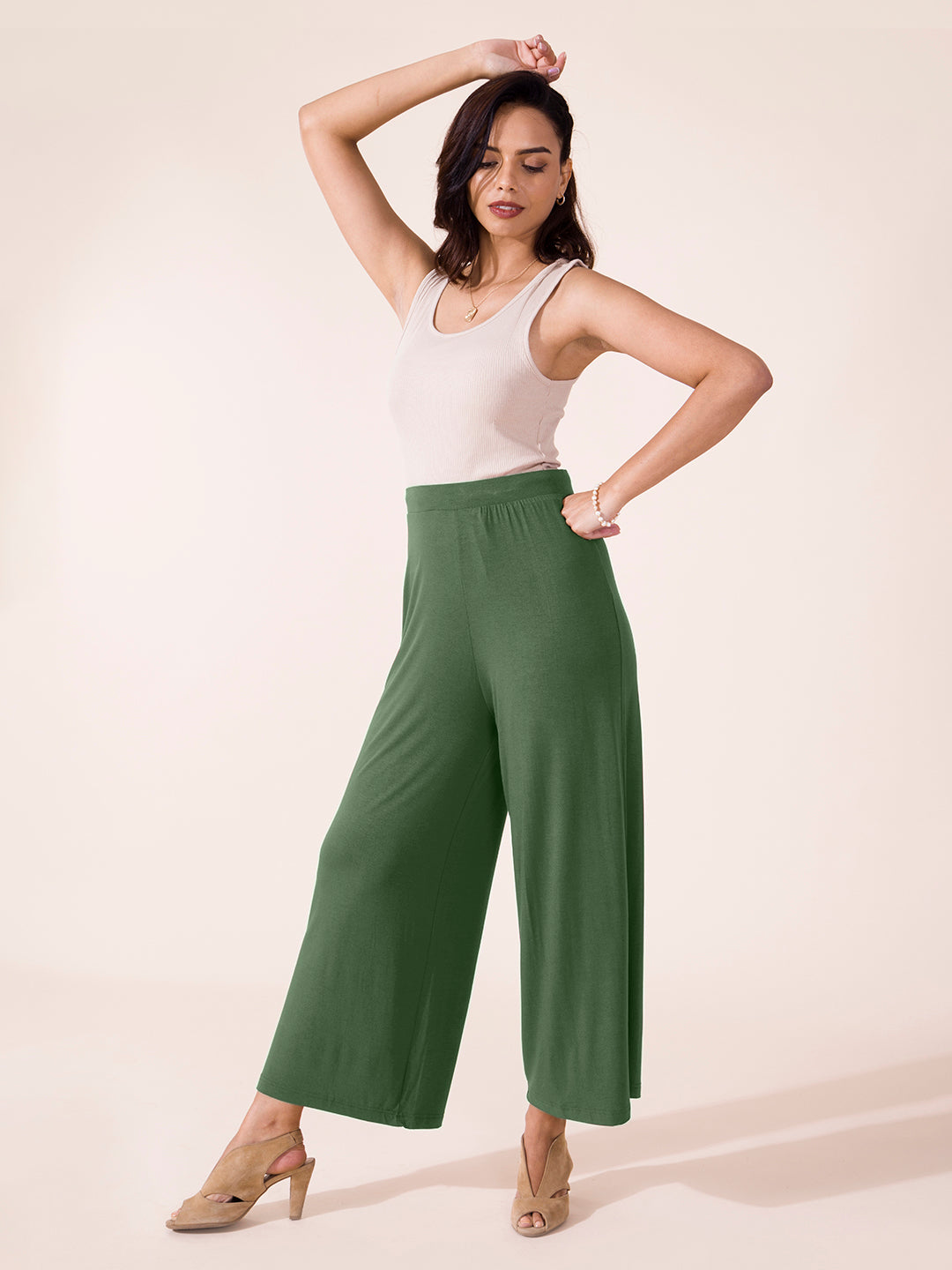 Dark Olive Viscose Knit Palazzo