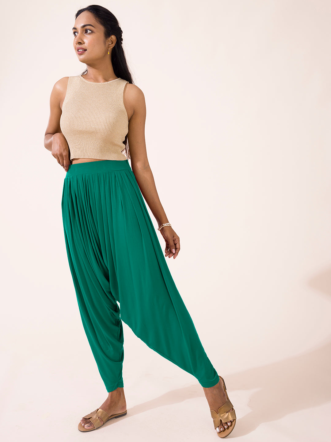 Bottle Green Viscose Stretch Patiala