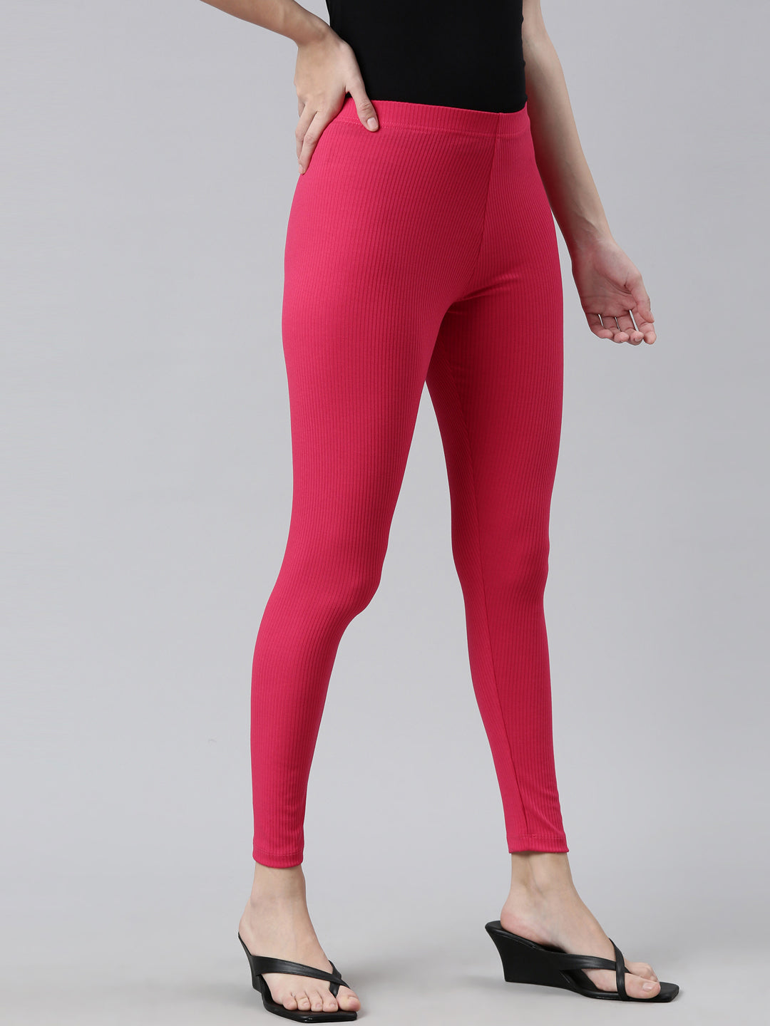 Young Fuchsia Drop Needle Fabric Rib Leggings