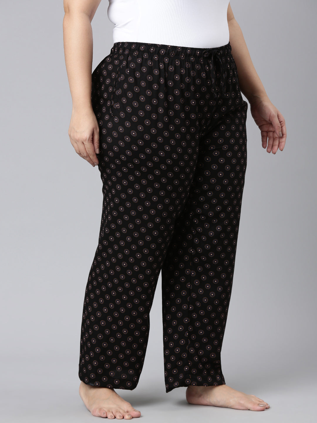 Black Woven Viscose Printed Lounge Pants