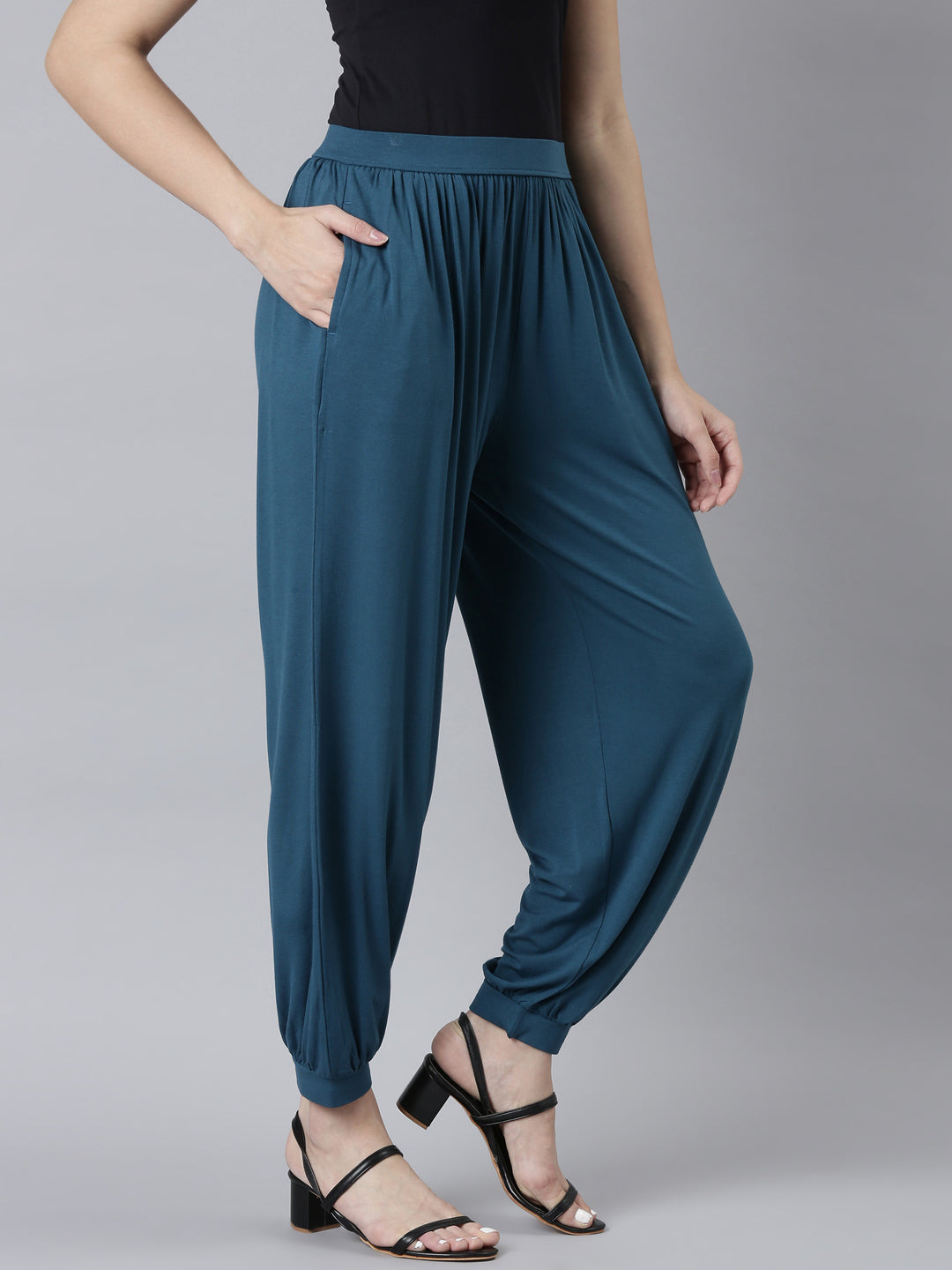 Turquoise Blue Viscose Stretch Harems