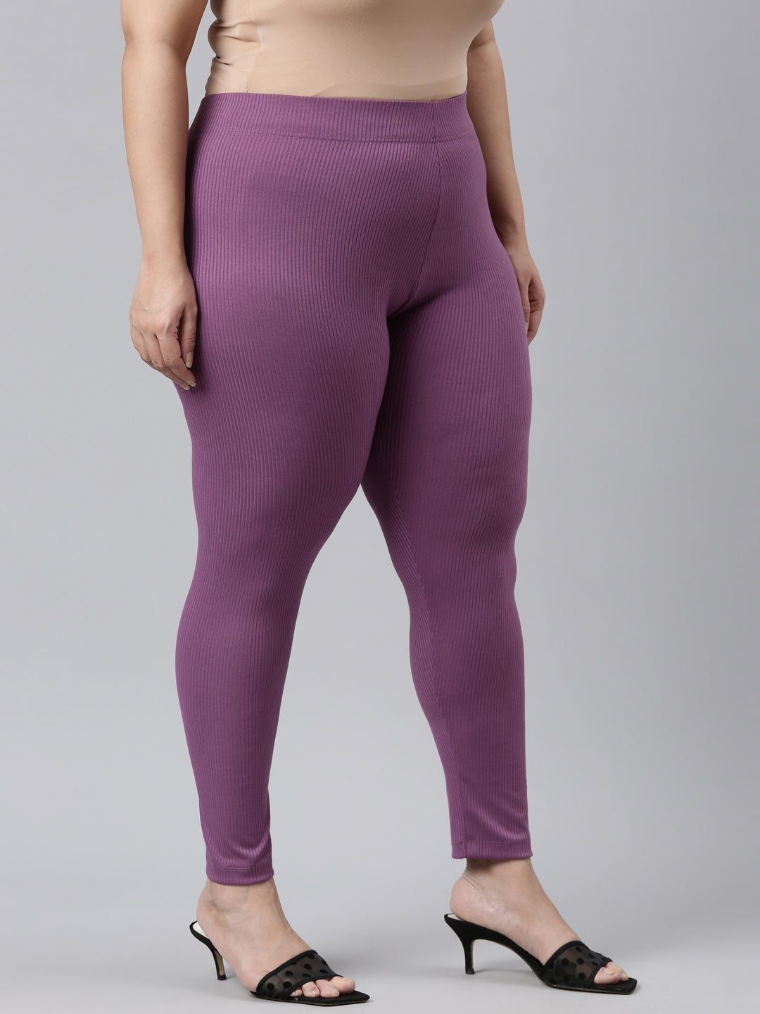 Lilac Drop Needle Fabric Rib Leggings