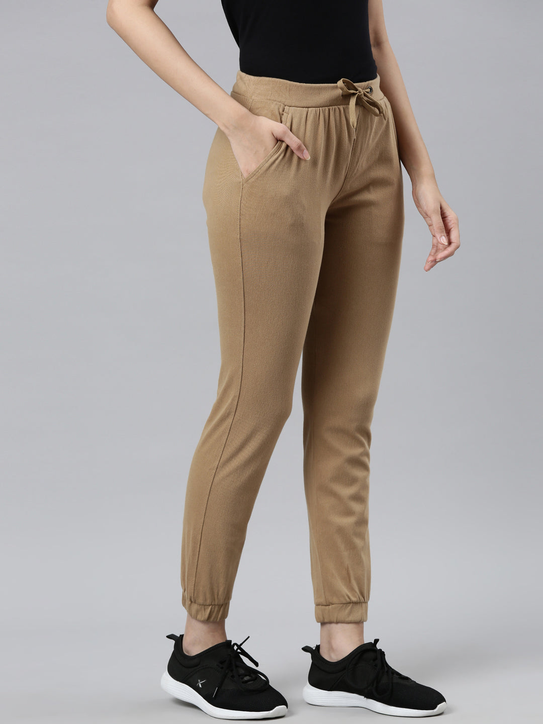 Khaki Cotton Poly Stretch Cuffed Joggers