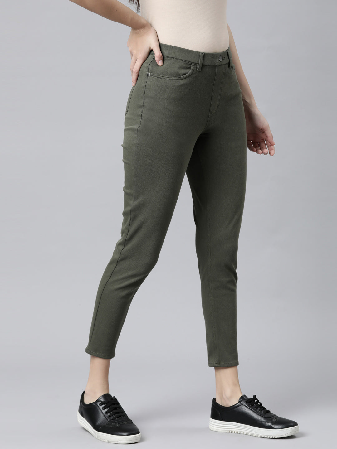 Dark Olive Cotton Poly Stretch Cropped Colored Jeggings