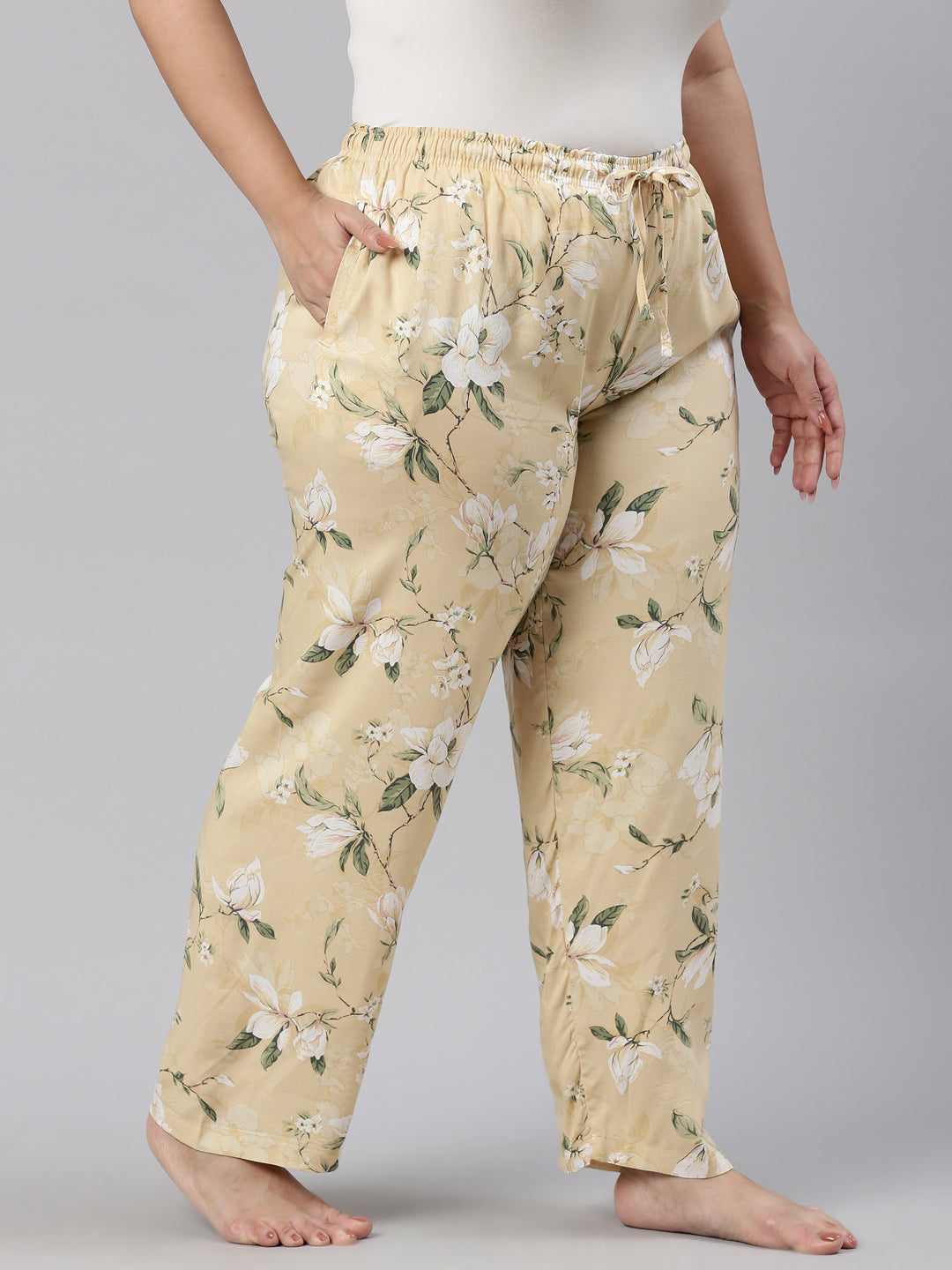 Yellow Woven Viscose Printed Lounge Pants