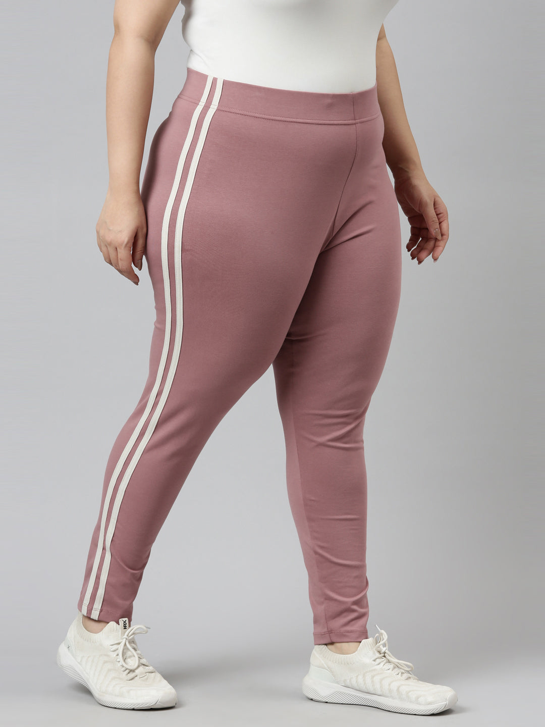 Dusty Voilet Cotton Stretch Side Stripes Active Leggings