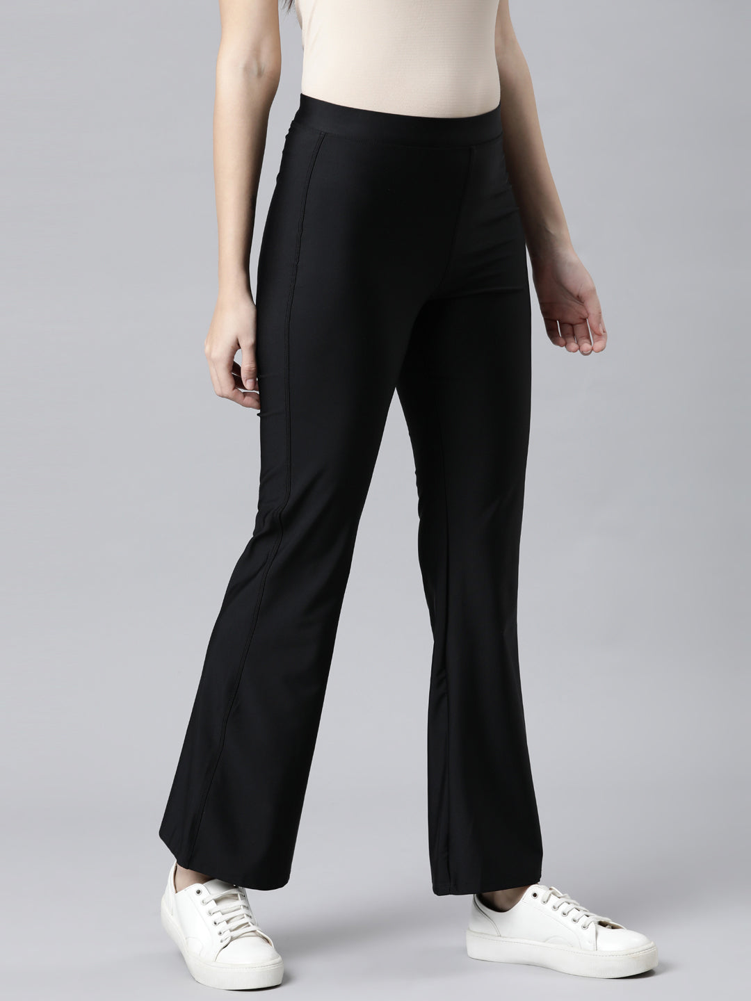 Black Nylon Stretch Bell Bottom
