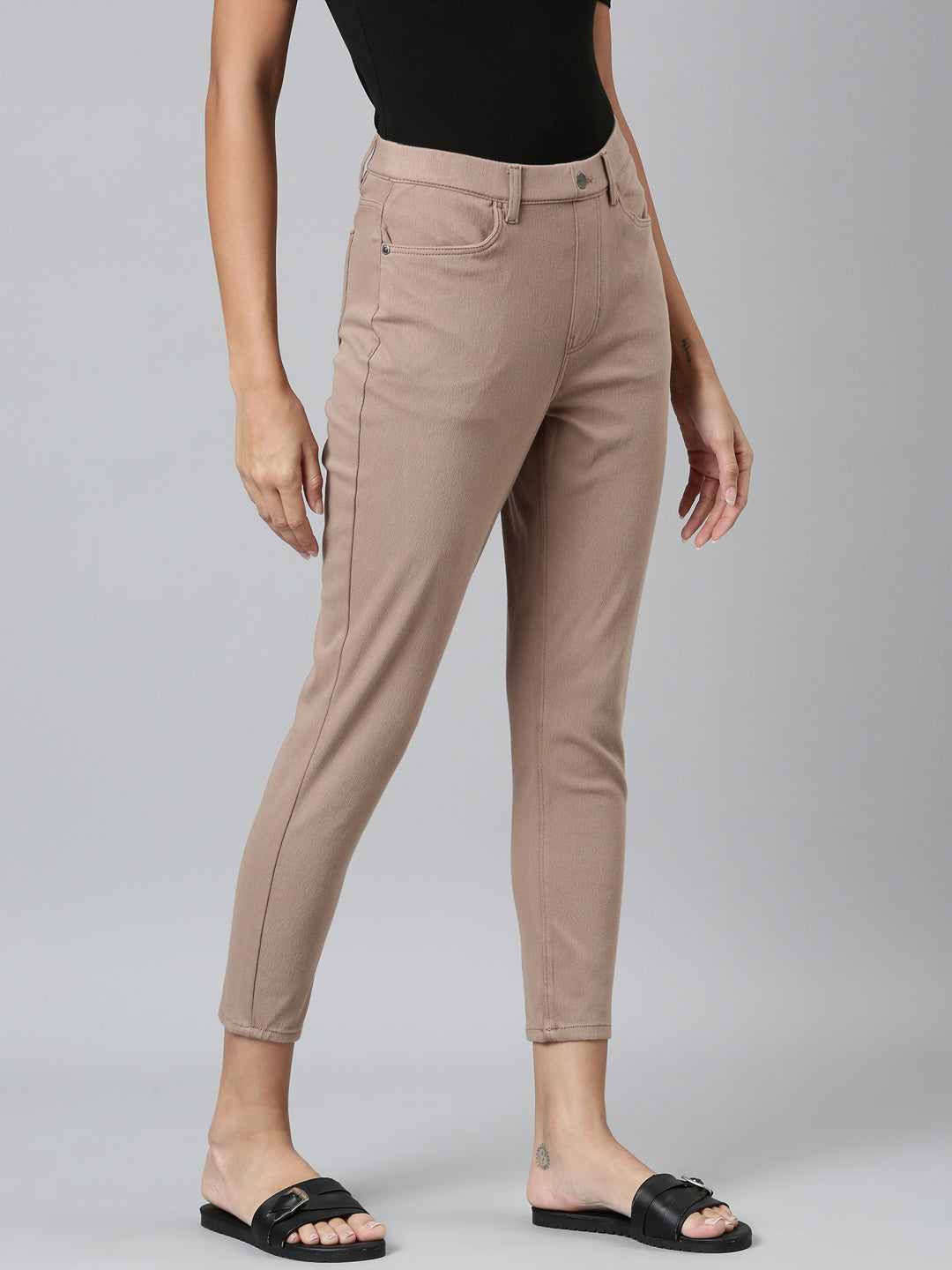 Light Chocolate Cotton Poly Stretch Cropped Colored Jeggings