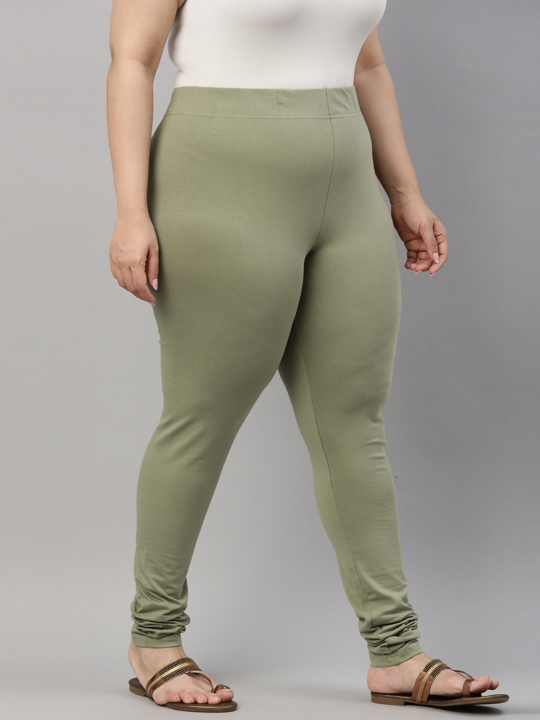 Dusty Green Cotton Stretch Churidar