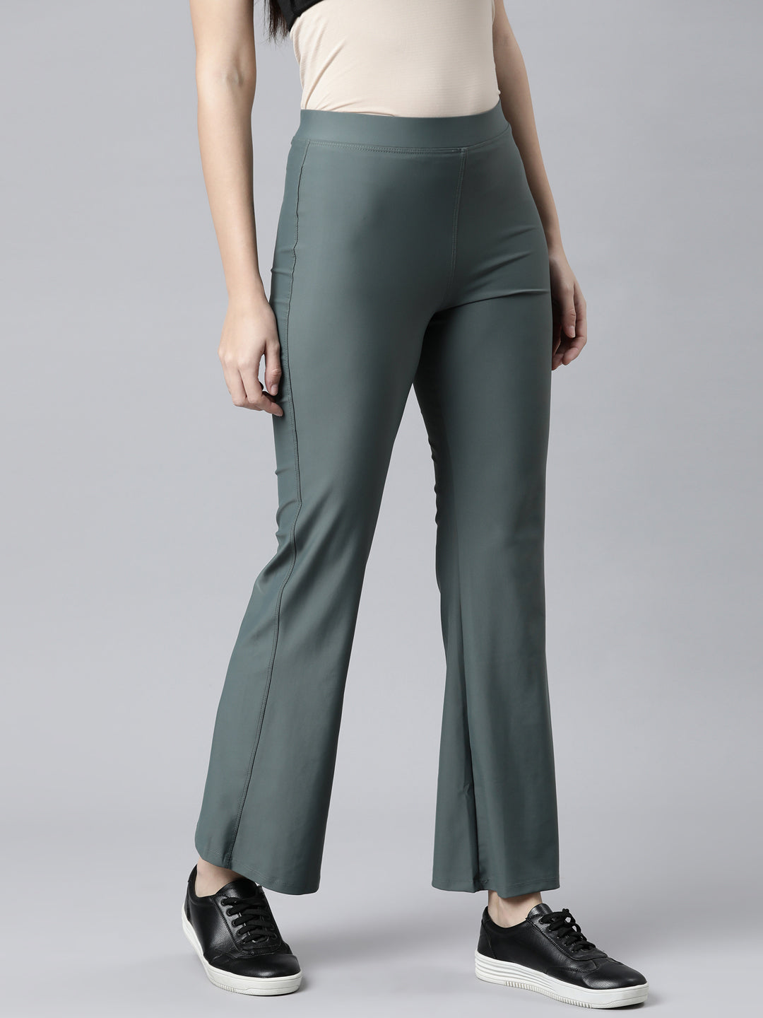 Olive Green Nylon Stretch Bell Bottom