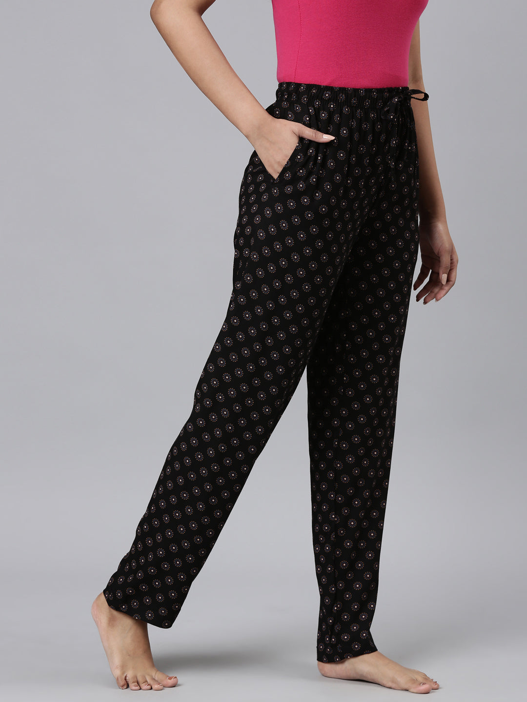 Black Woven Viscose Printed Lounge Pants