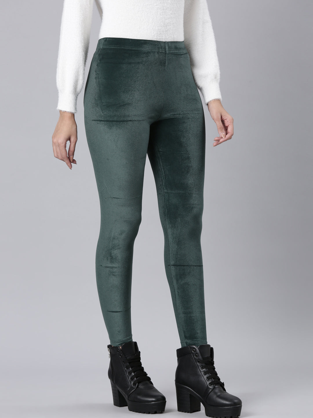 Bottle Green Velour Leggings