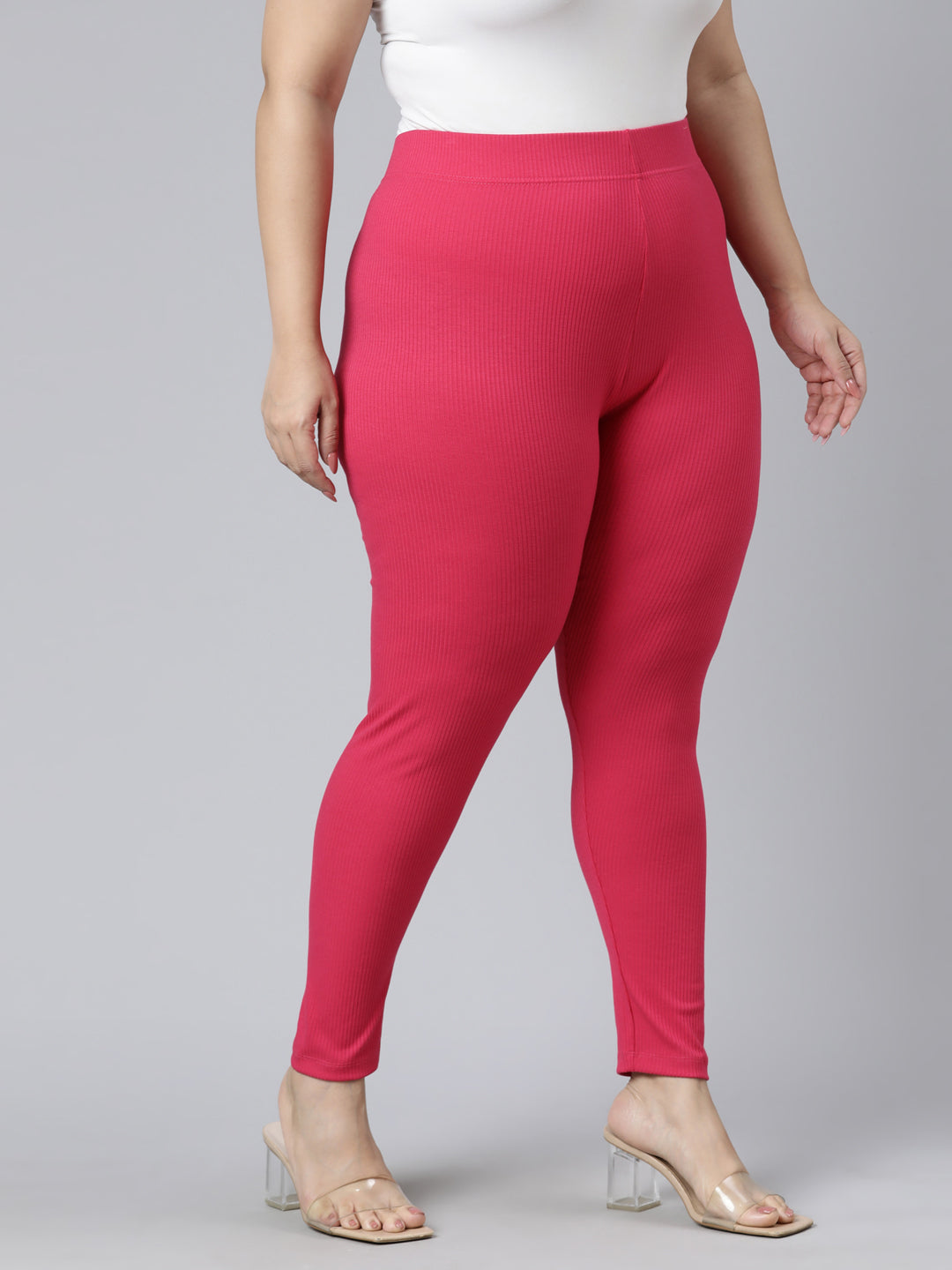 Young Fuchsia Drop Needle Fabric Rib Leggings