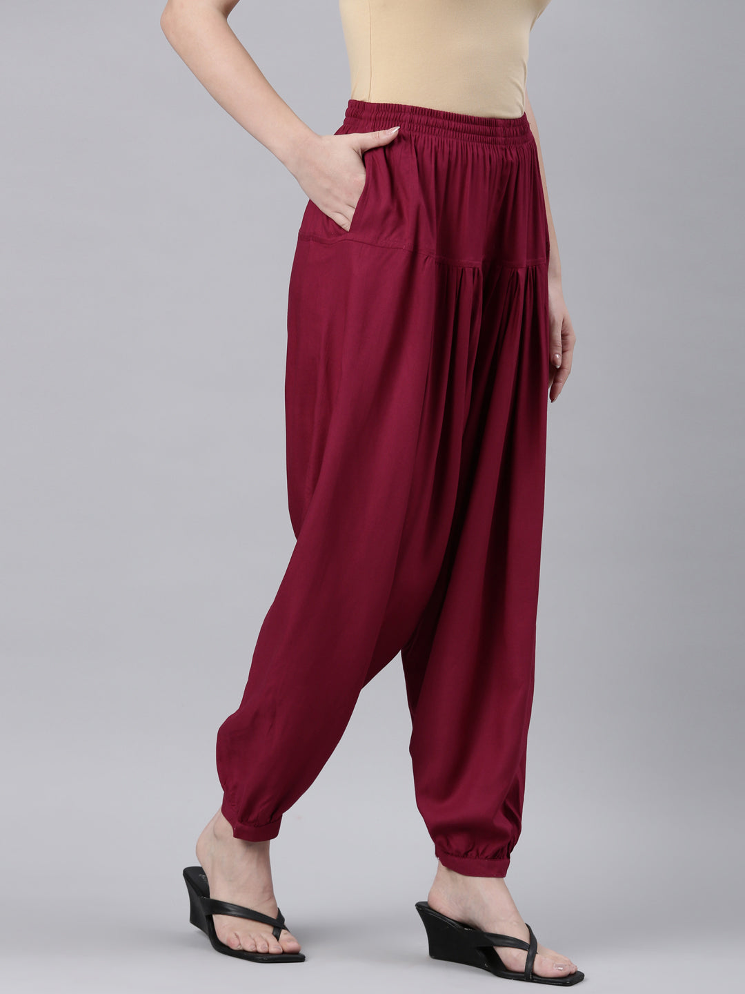 Dark Rose Woven Viscose Harem Pant