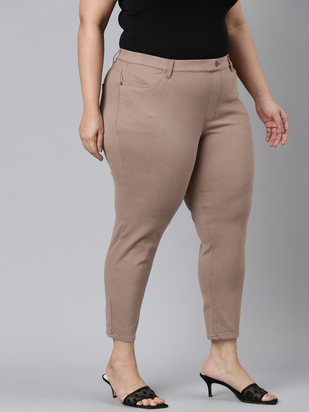 Light Chocolate Cotton Poly Stretch Cropped Colored Jeggings