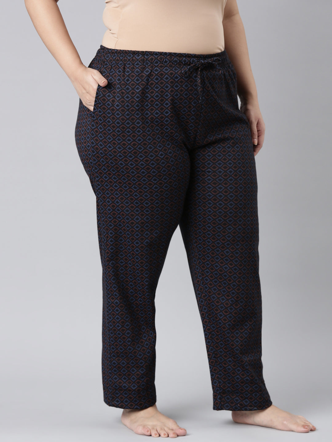 Black Cotton Knit Printed Lounge Pants