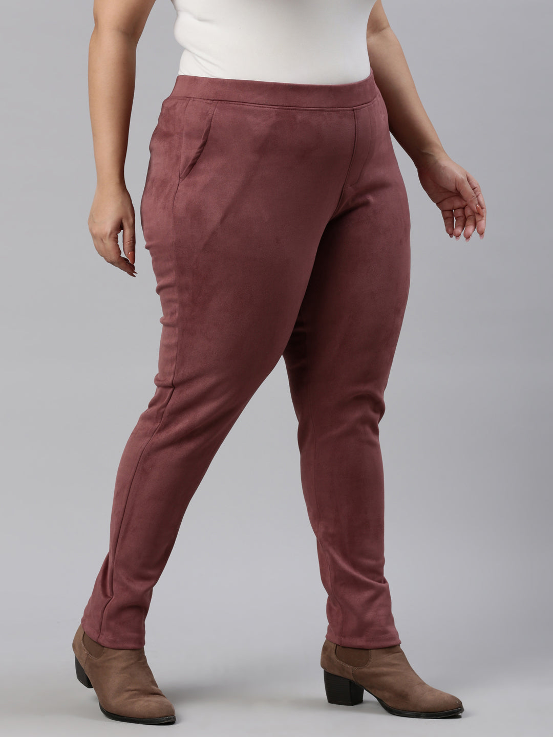 Light Wine Poly Stretch Suede Tregging