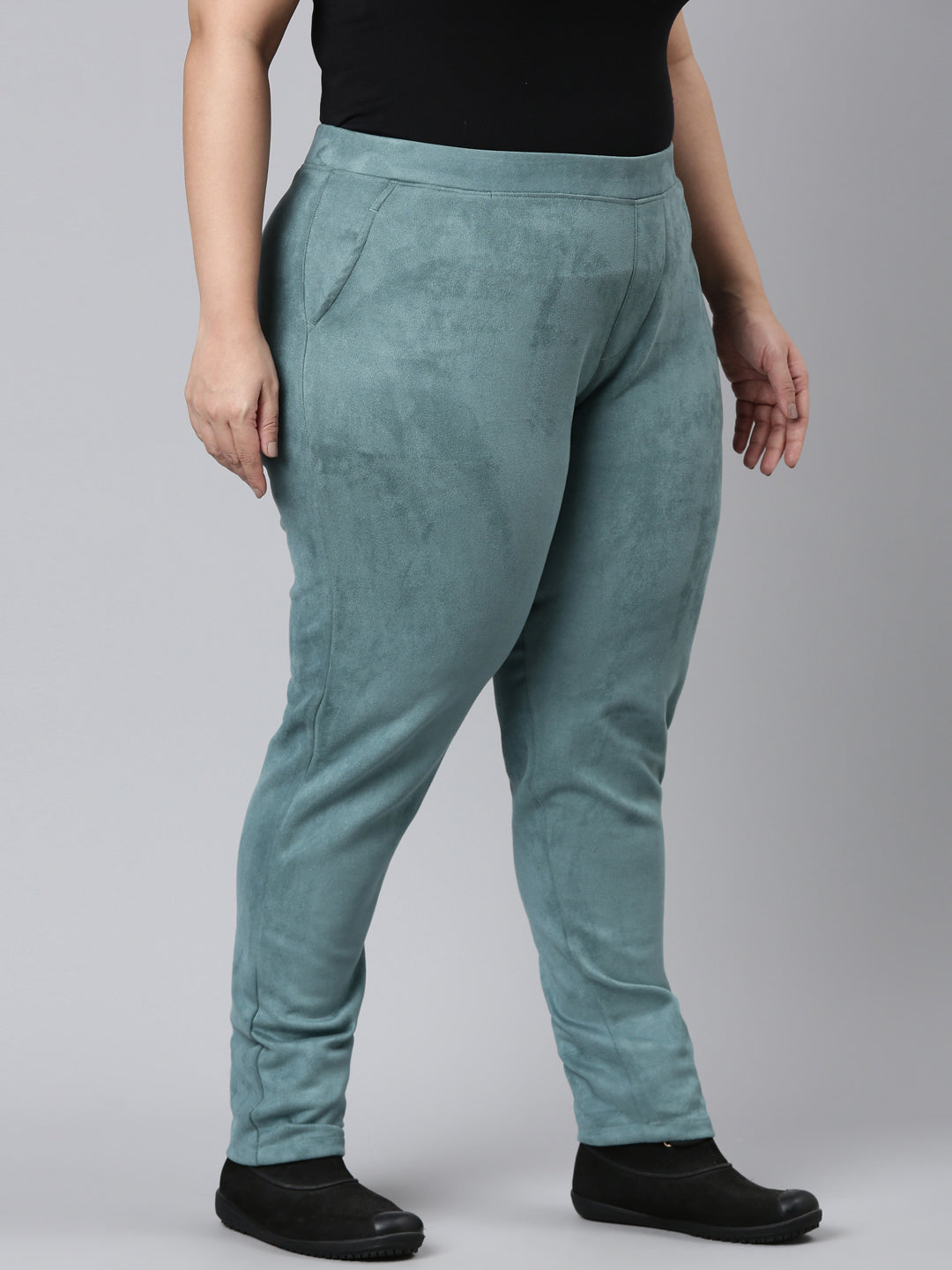Ocean Green Poly Stretch Suede Tregging