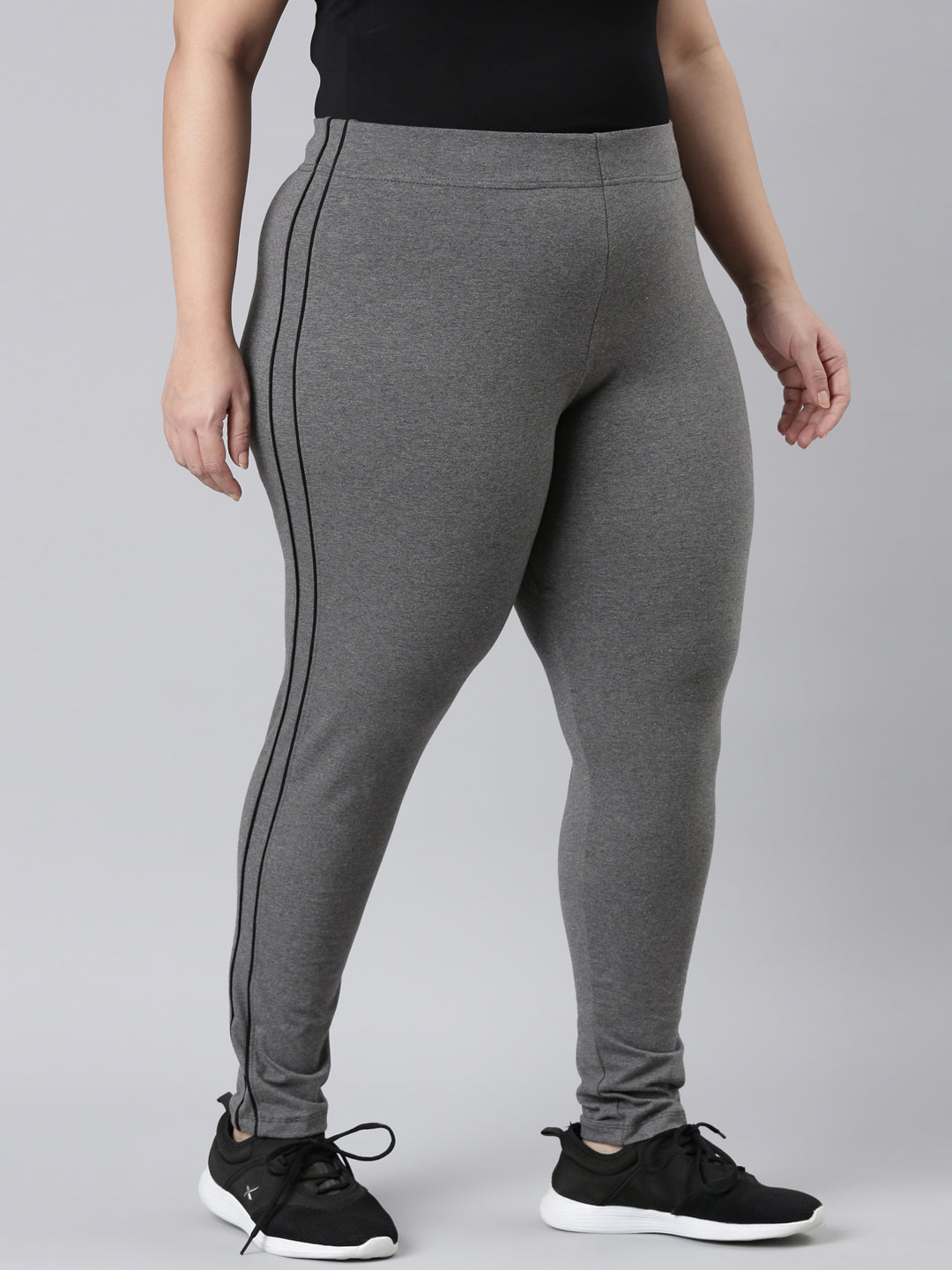 Antra Melanges Cotton Stretch Side Stripes Active Leggings