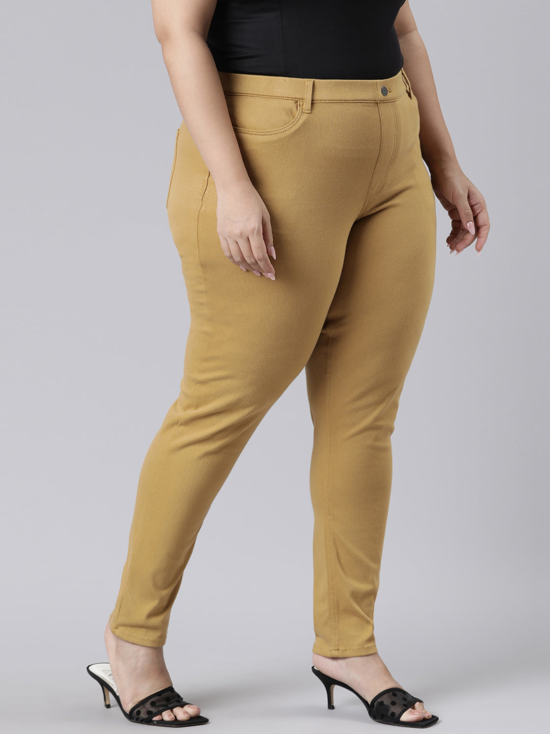 Mustard Cotton Polyester Super Stretch Jeggings
