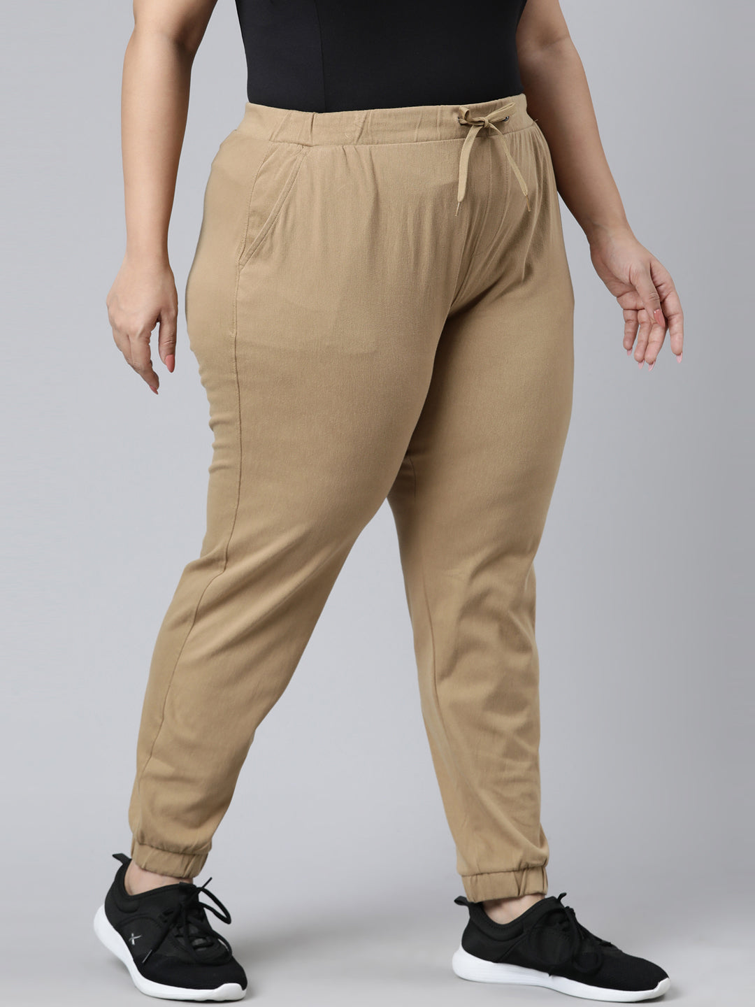 Khaki Cotton Poly Stretch Cuffed Joggers