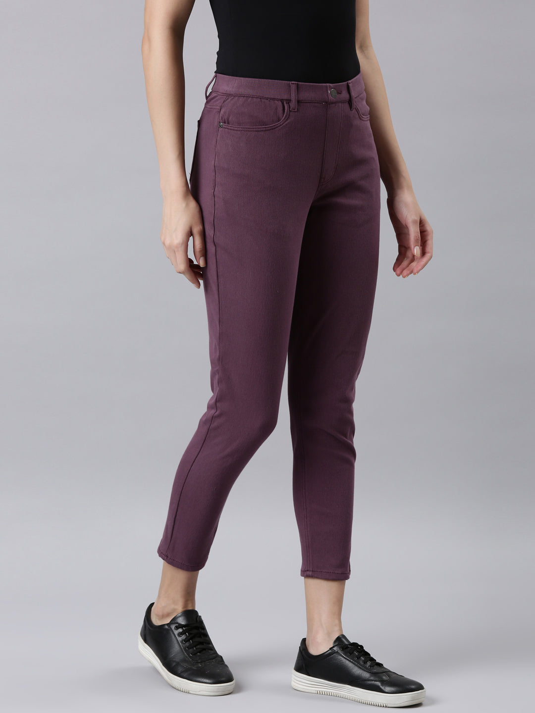 Purple Cotton Poly Stretch Cropped Colored Jeggings