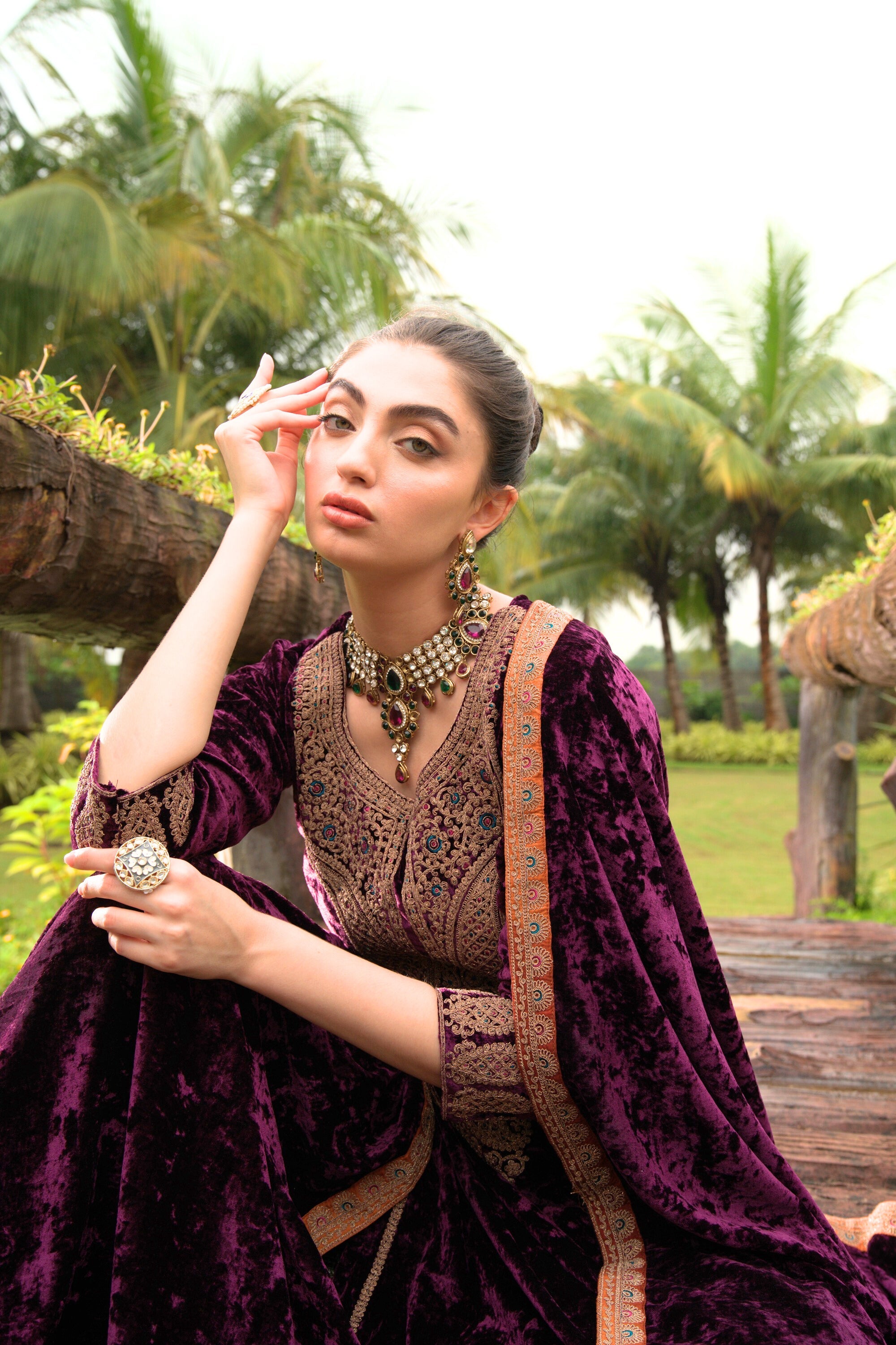 Old Mauve Designer Velvet Pakistani Suit Set