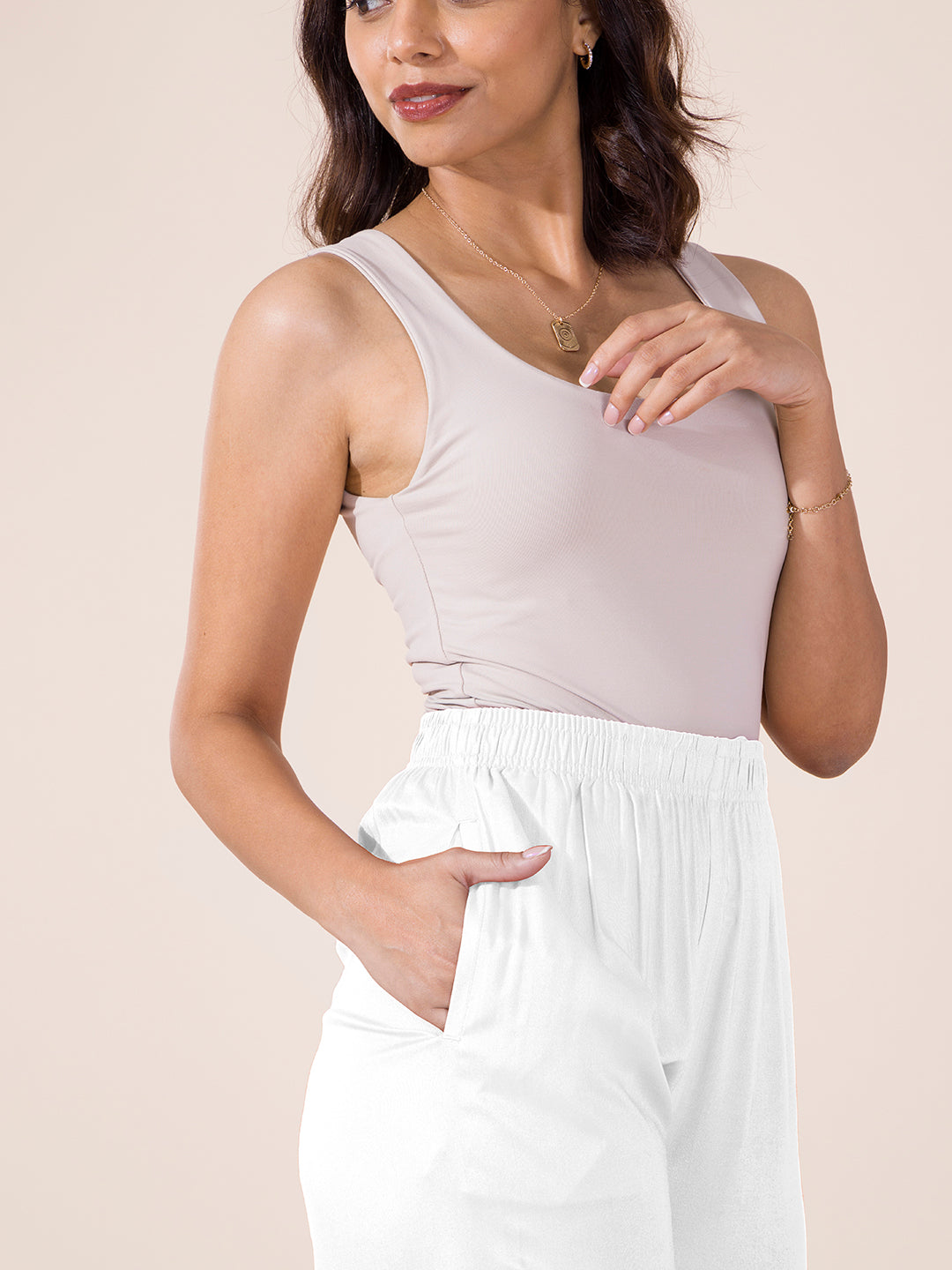 White Woven Viscose Basic Palazzo