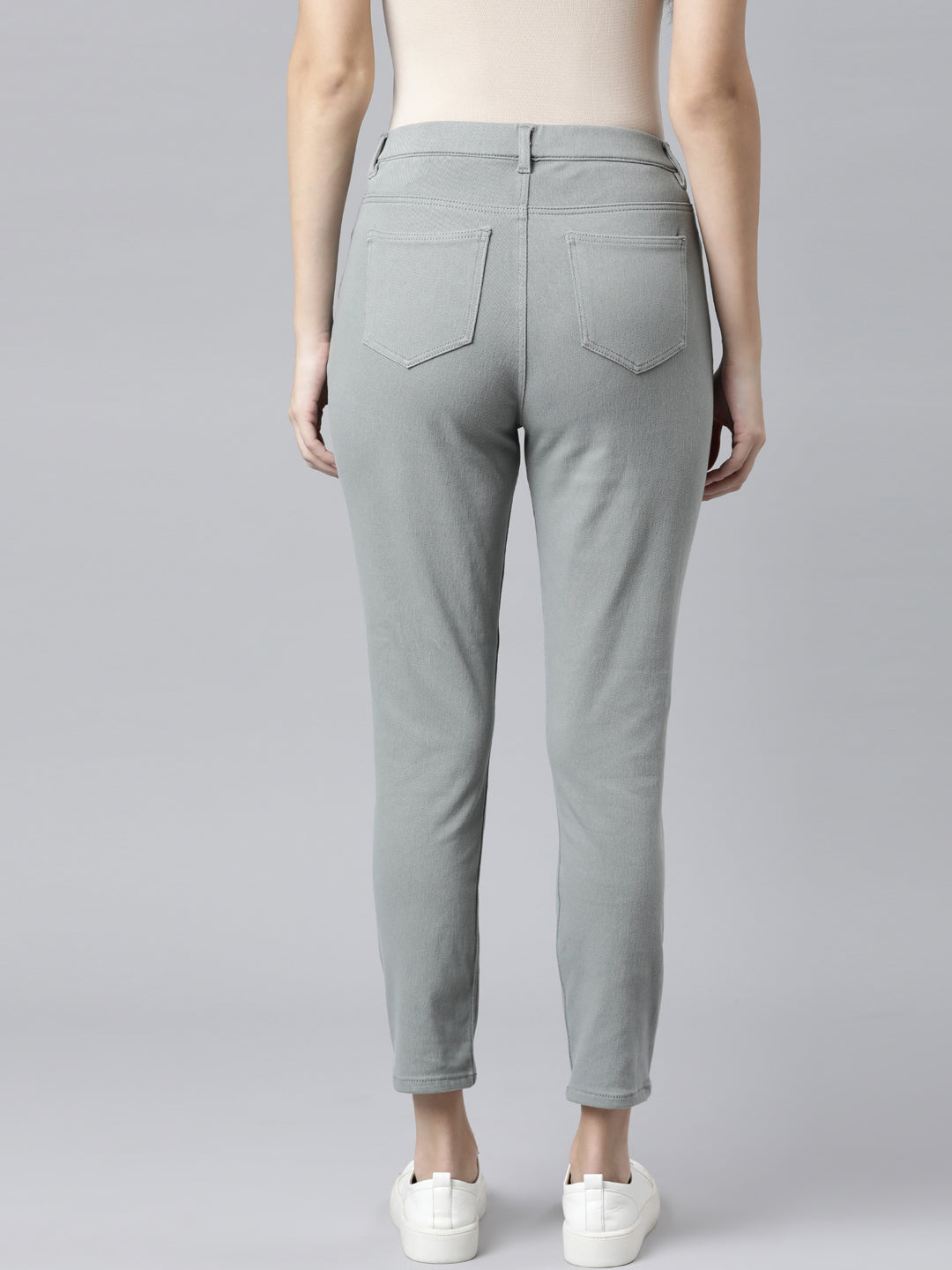 Dusty Green Cotton Poly Stretch Cropped Colored Jeggings