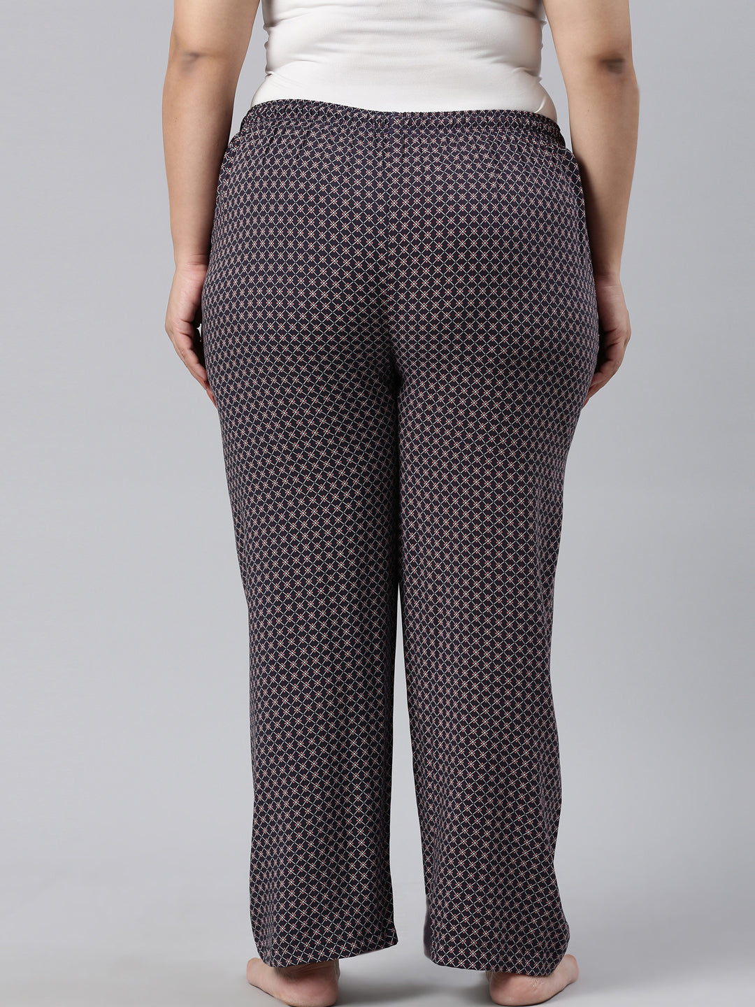 Navy Woven Viscose Printed Lounge Pants