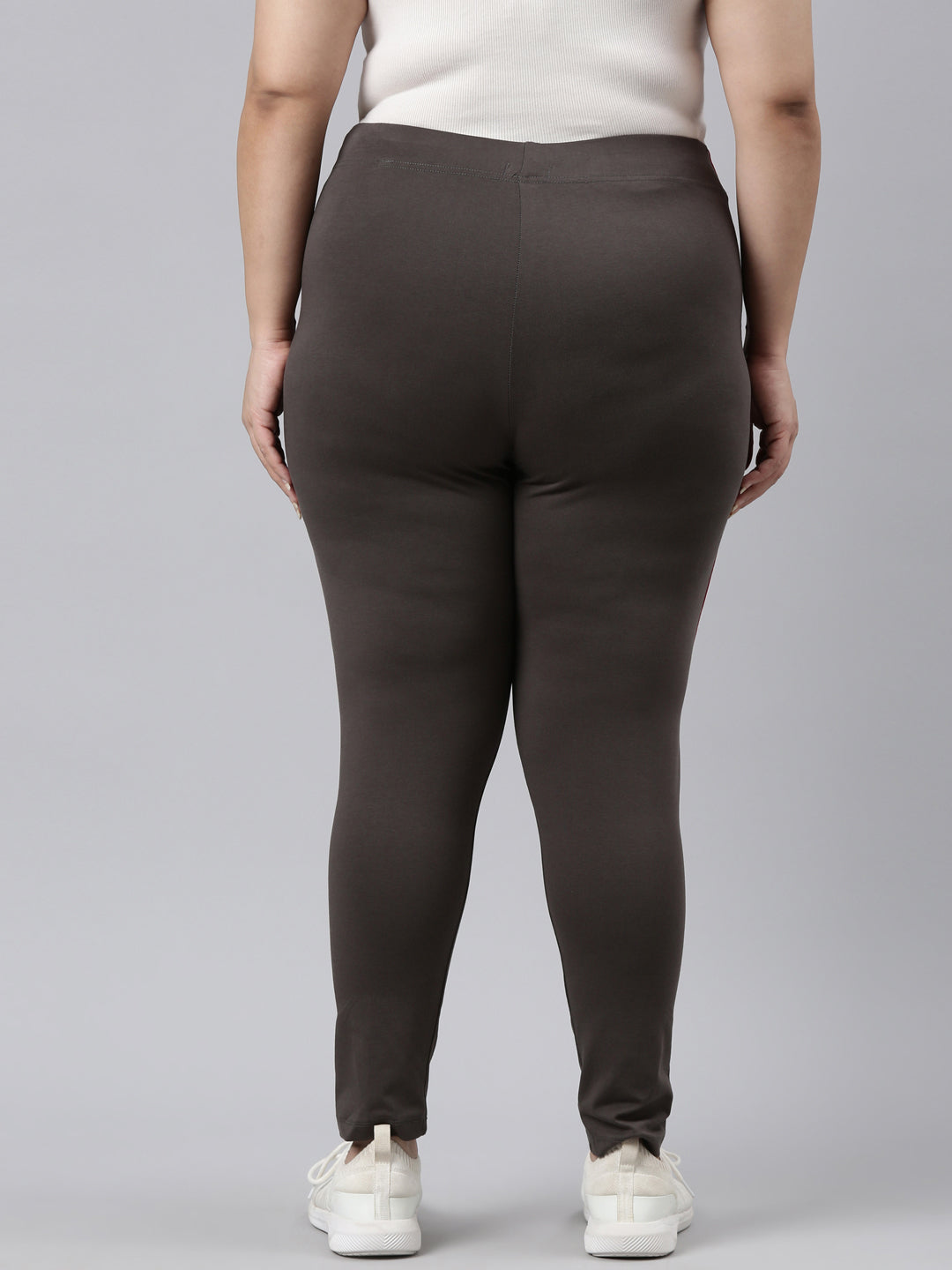 Silver Grey Cotton Stretch Side Stripes Active Leggings