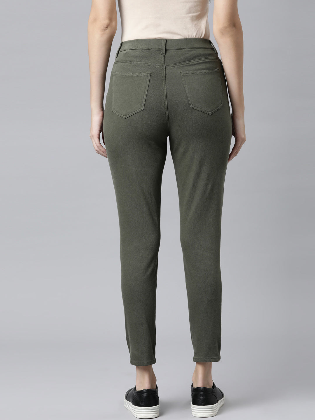 Dark Olive Cotton Poly Stretch Cropped Colored Jeggings